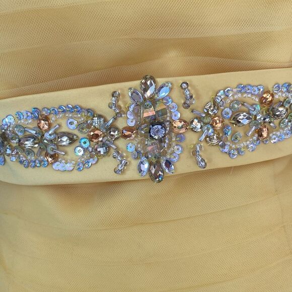 New Mori Lee By Madeline Gardner Yellow Tulle Mini Prom Party Dress Juniors Sz 5 - Picture 4 of 16